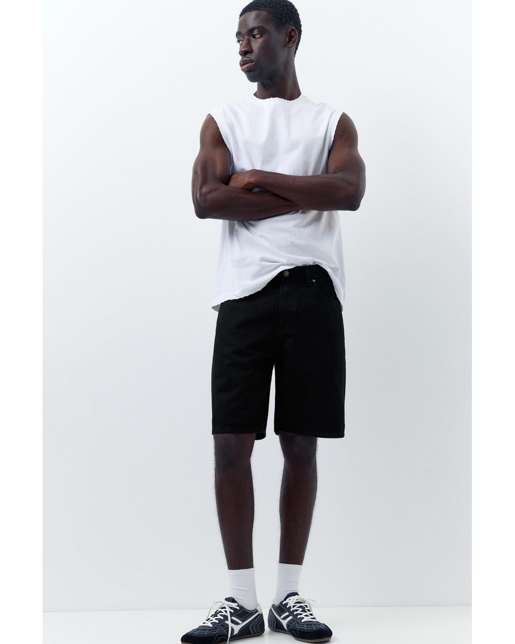 Pull&Bear White Standard Denim Bermuda Shorts for men