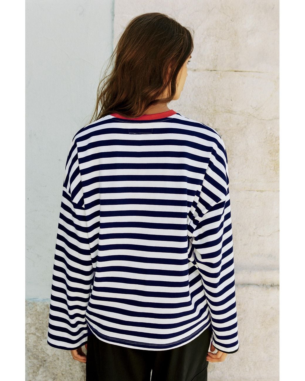 Pull&Bear Blue Oversize Striped Slogan T-Shirt