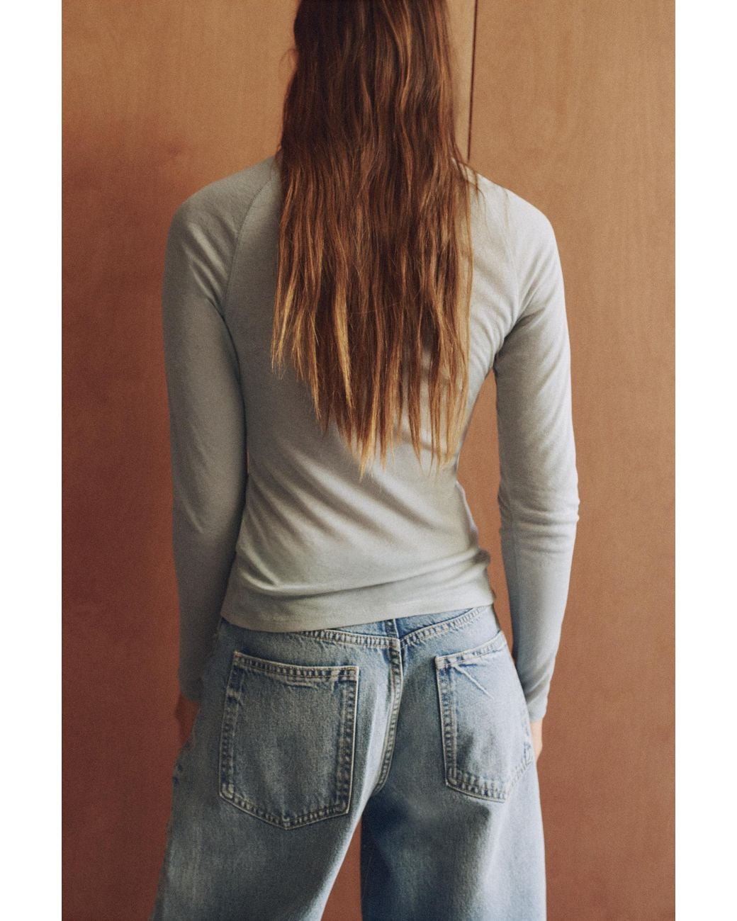 Pull&Bear Blue Fitted Semi-Sheer T-Shirt