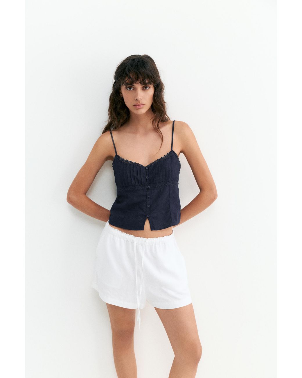 Pull&Bear Blue Linen Blend Camisole Top