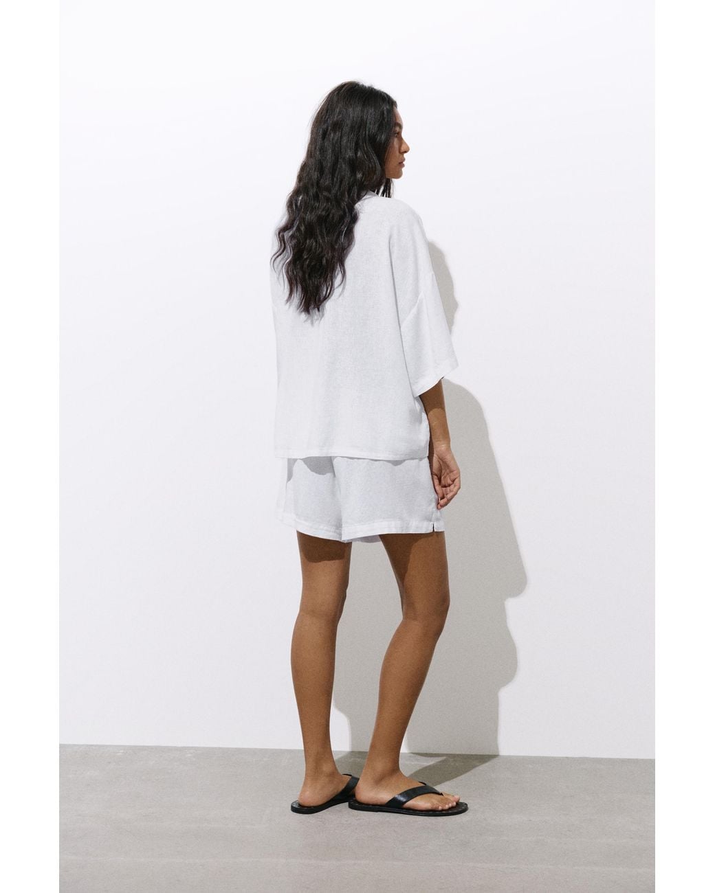 Pull&Bear White Short Sleeve Linen Blend Shirt