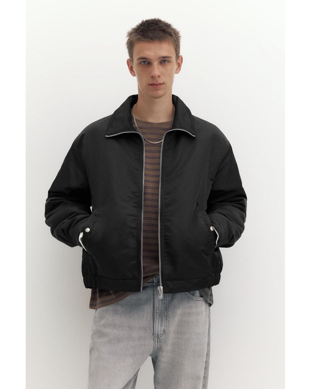Pull&Bear Boxy Bomberjack in het Black voor heren