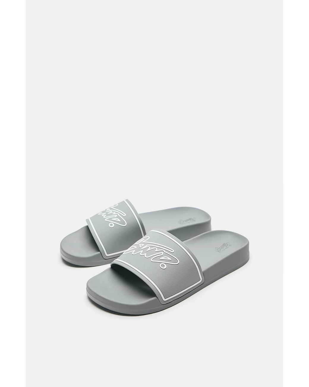 Pull&Bear Gray Stwd Rubber Sandals for men