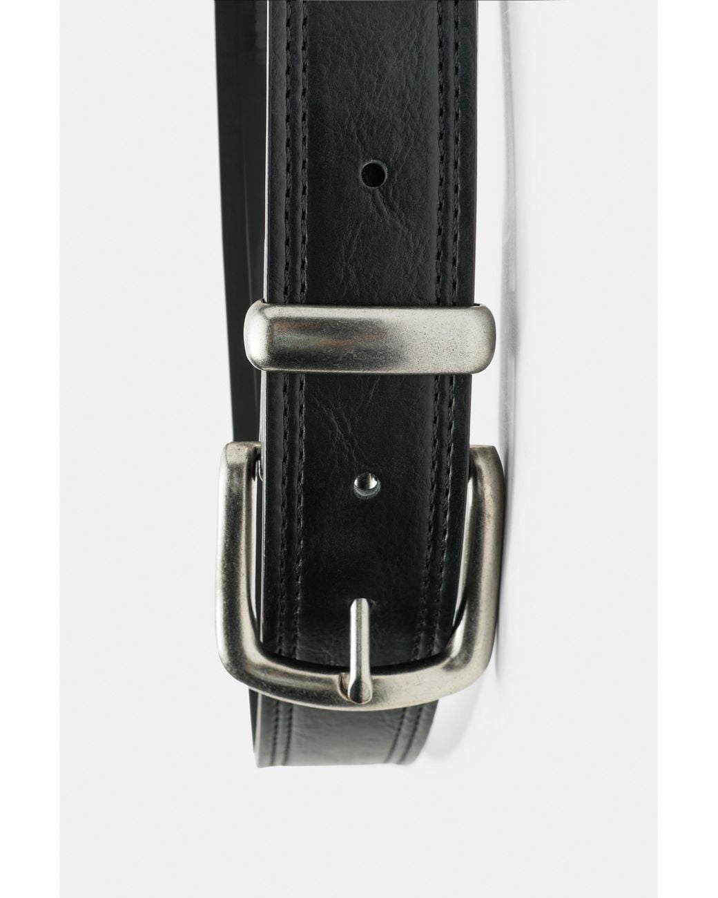 Pull&Bear Black Leather Effect Topstitched Belt for men