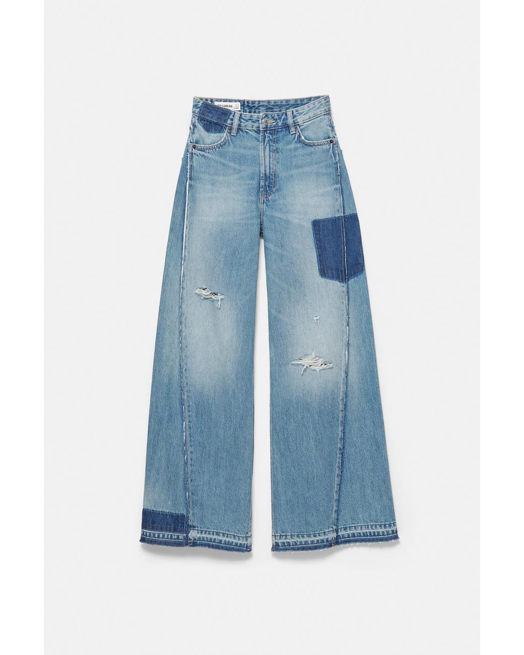 Pull&Bear Blue Patchwork Wide-Leg Jeans