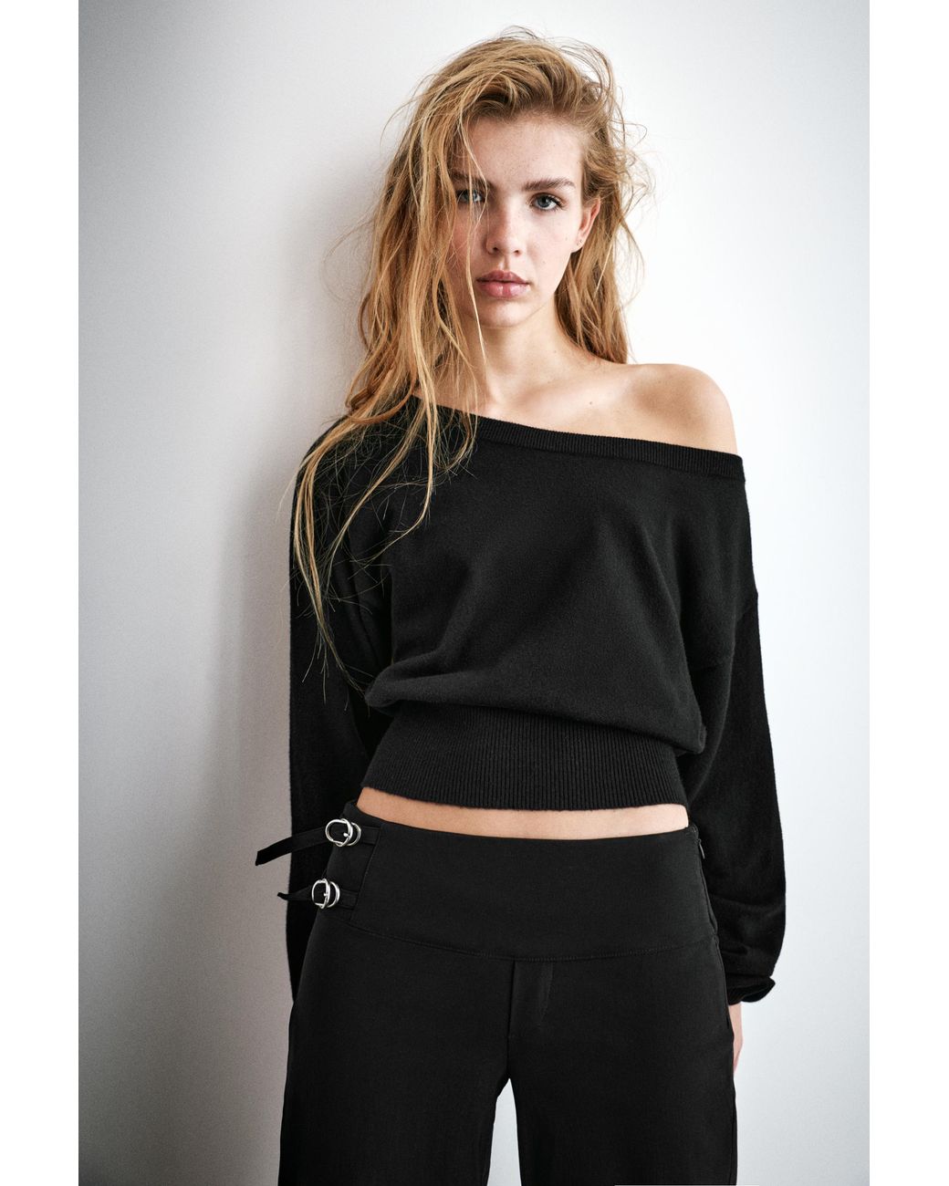 Pull&Bear Black Straight Double-Buckle Trousers