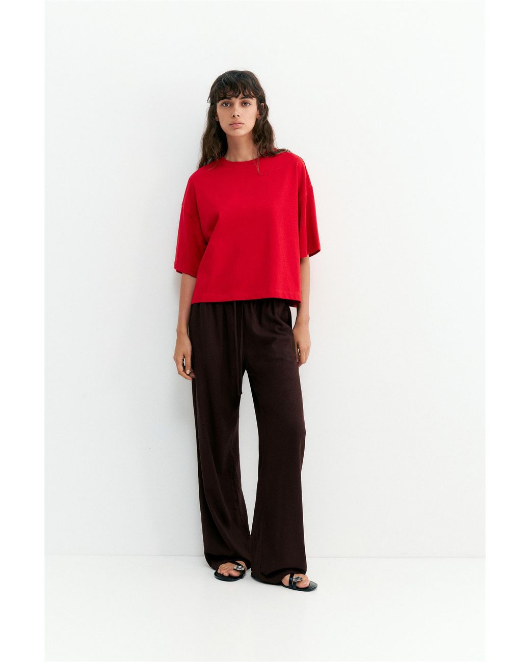 Pull&Bear Brown Flowing Trousers With Linen