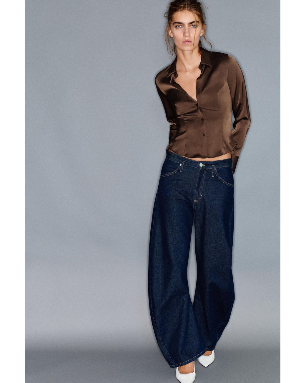 Pull&Bear Blue Fitted Satin Shirt