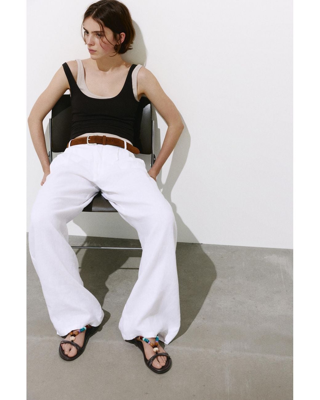 Pull&Bear White Beaded Flat Sandals