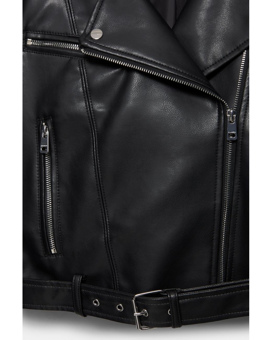 Pull&Bear Black Leather Effect Biker Jacket