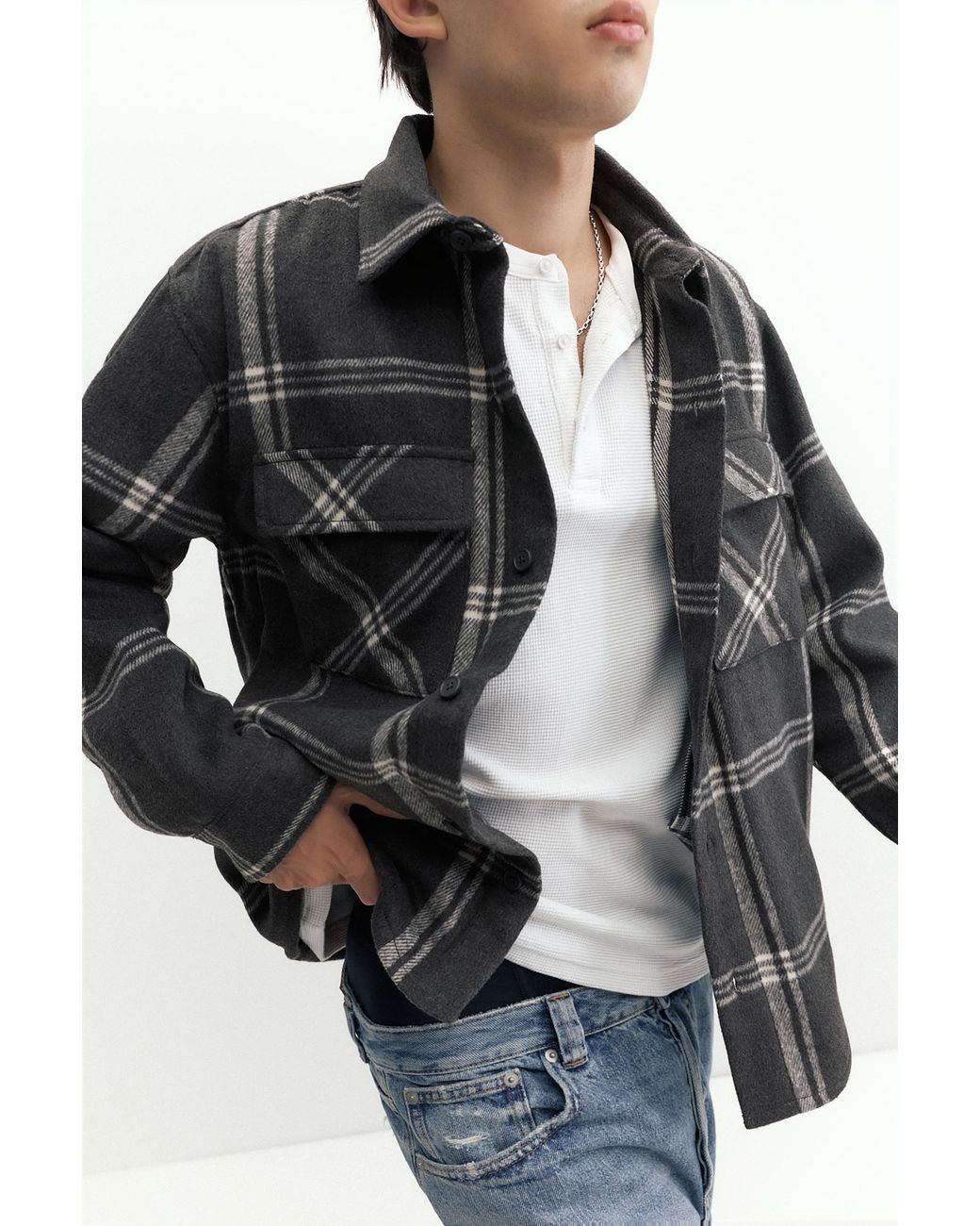 Giacca Camicia A Maniche Lunghe A Quadri di Pull&Bear in Black da Uomo