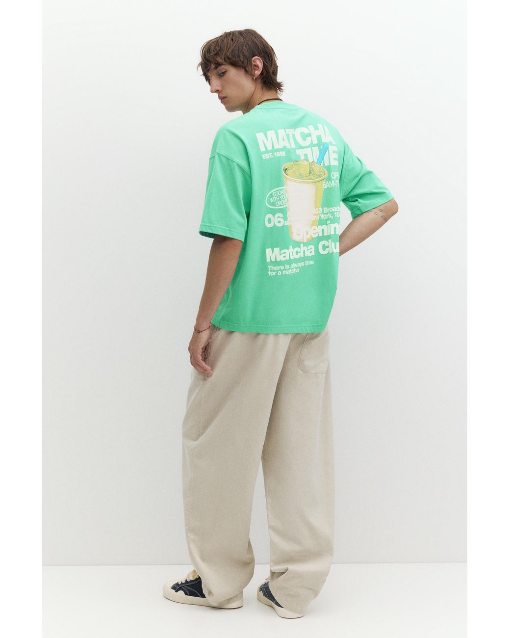 Pull&Bear Green Stwd Matcha Club Graphic T-Shirt for men