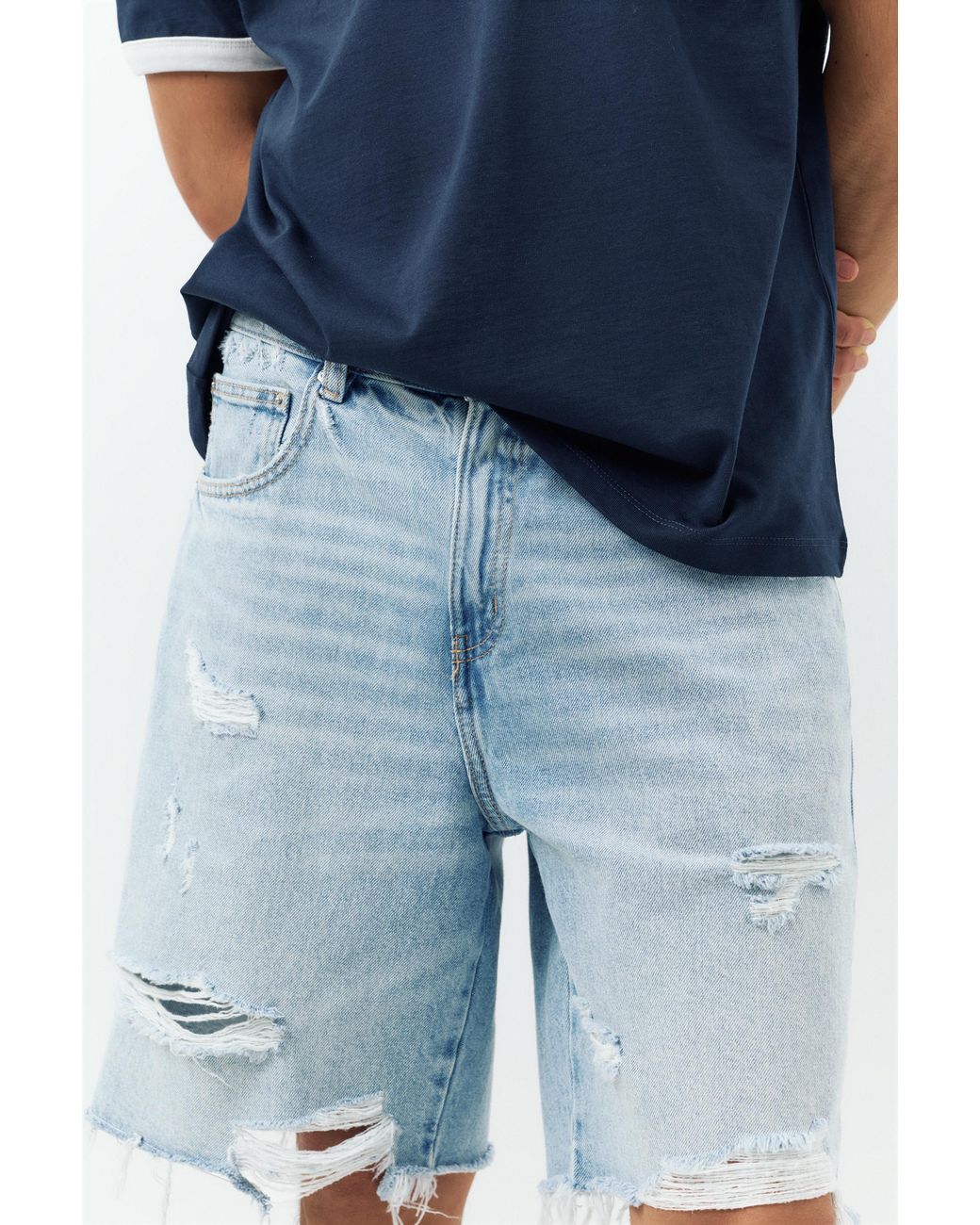 Pull&Bear Blue Straight-Leg Denim Bermuda Shorts for men