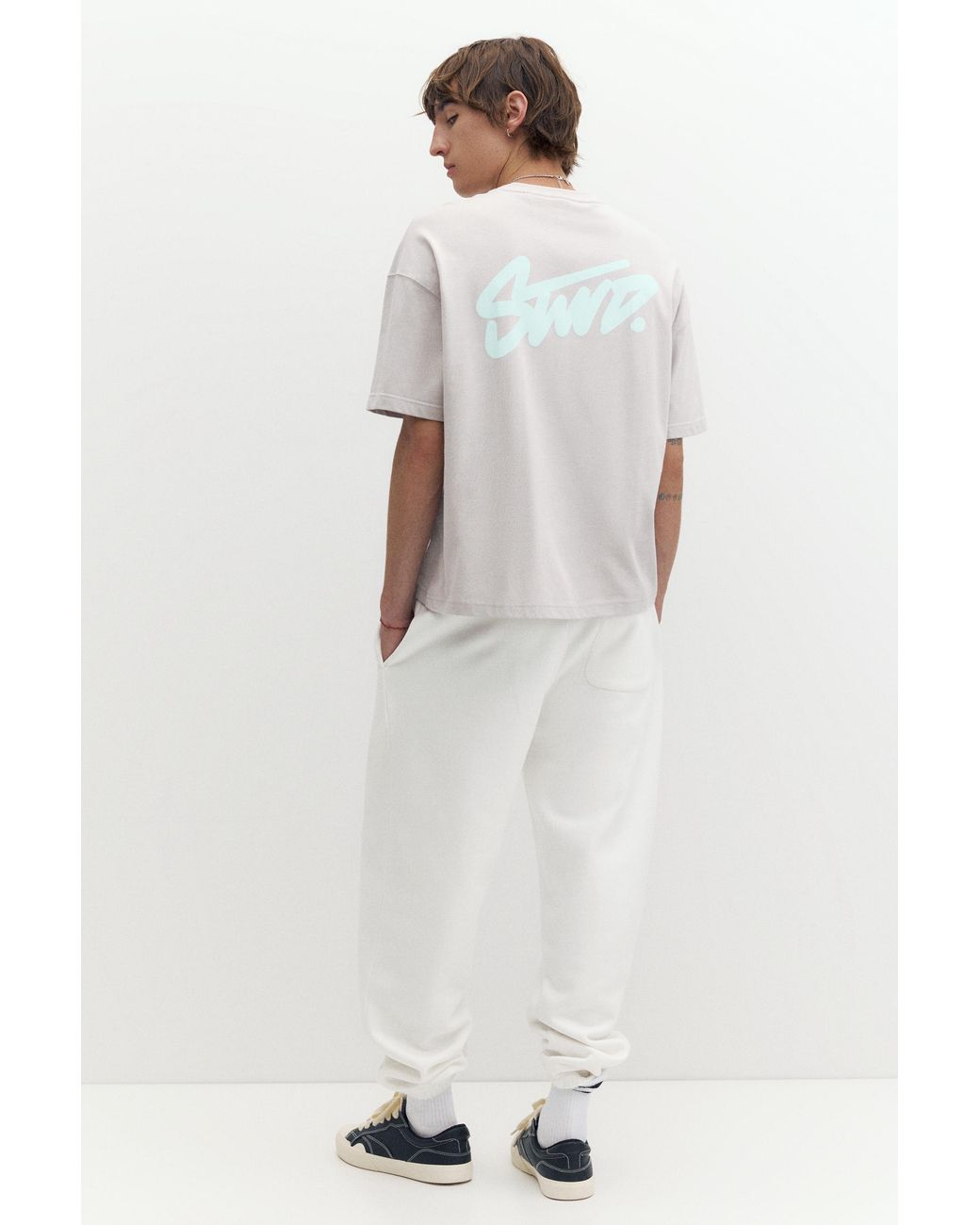 Pull&Bear White Stwd Joggers for men