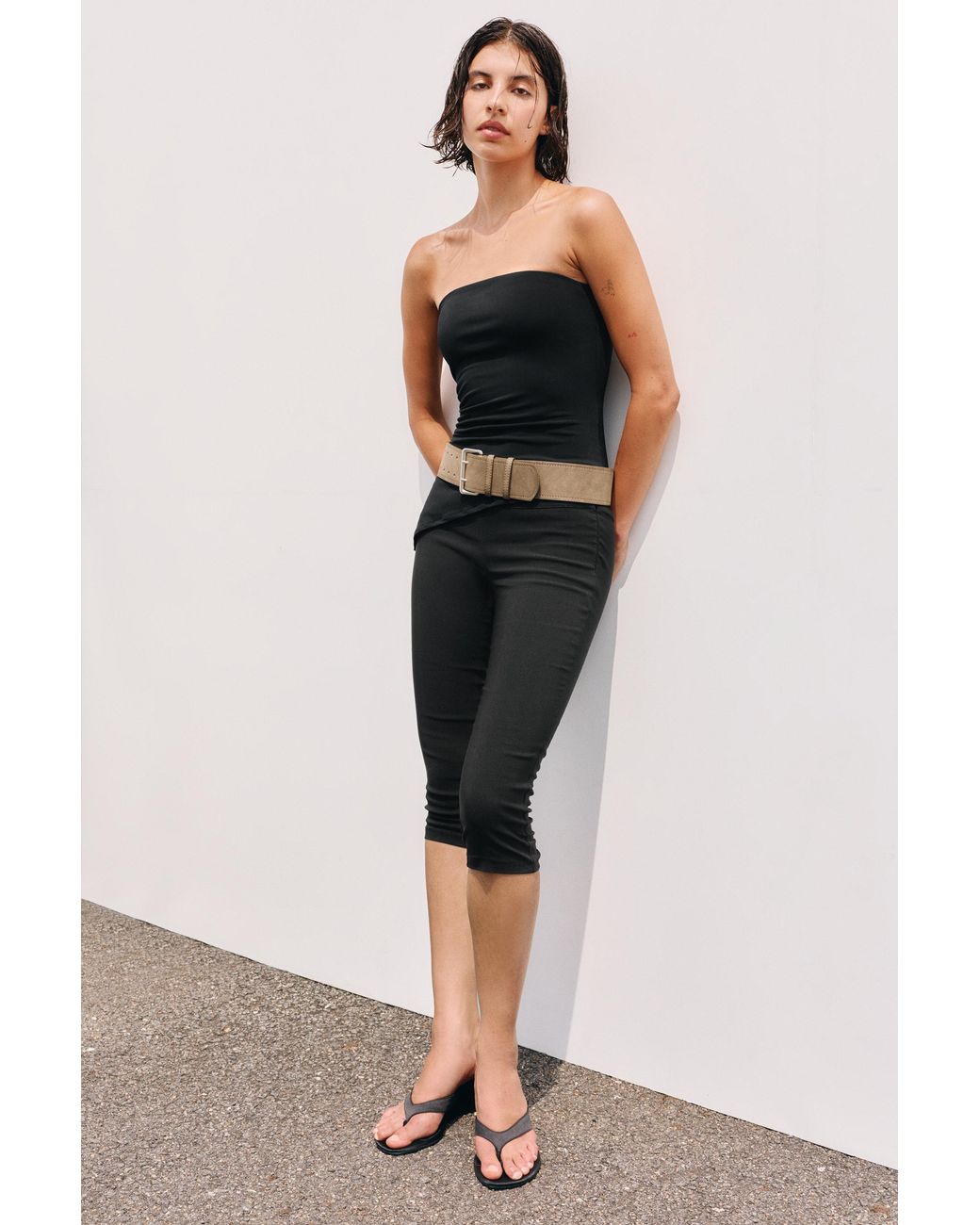 Pull&Bear Black Wide-Waist Capris