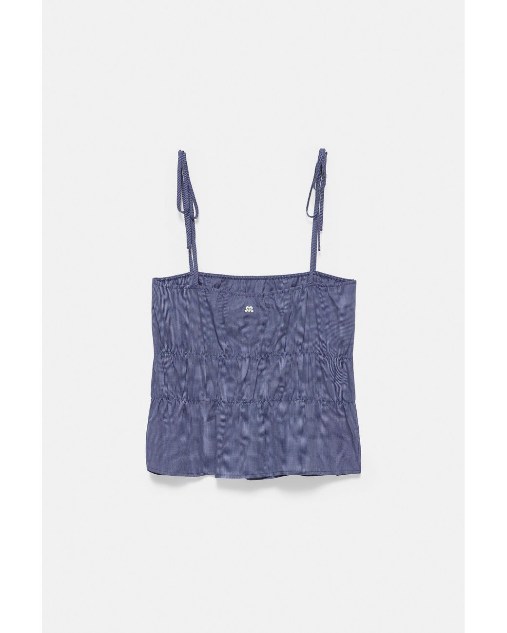 Pull&Bear Blue Check Gathered Strappy Top