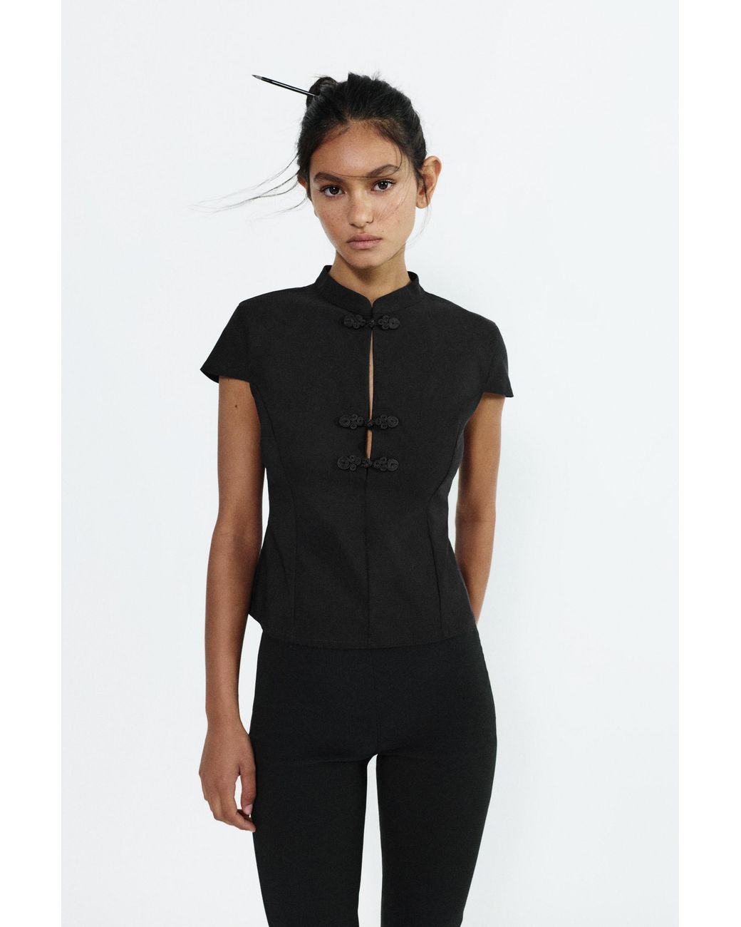 Pull&Bear Black Knot Detail Top