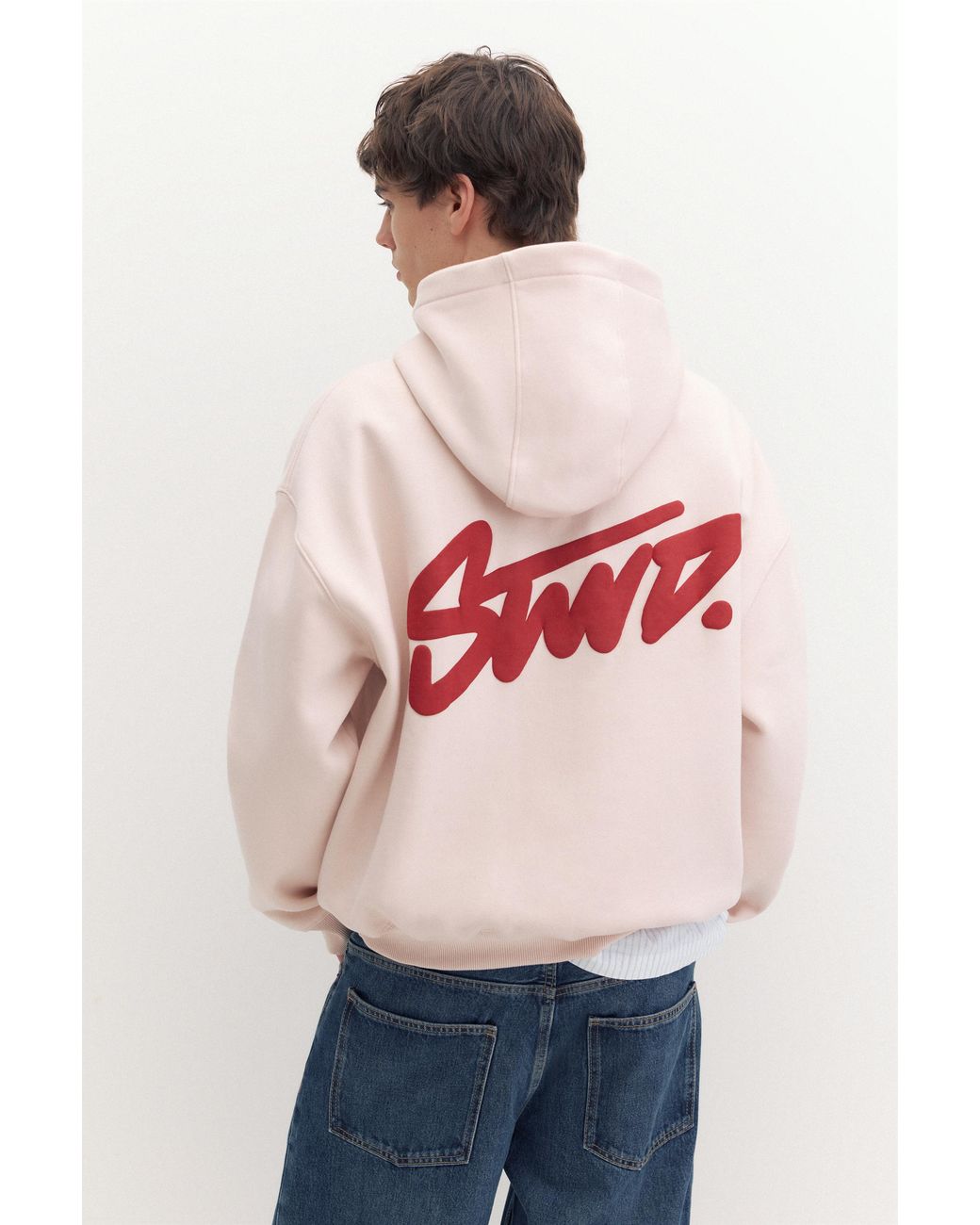 Pull&Bear Natural Stwd Logo Boxy Hoodie for men