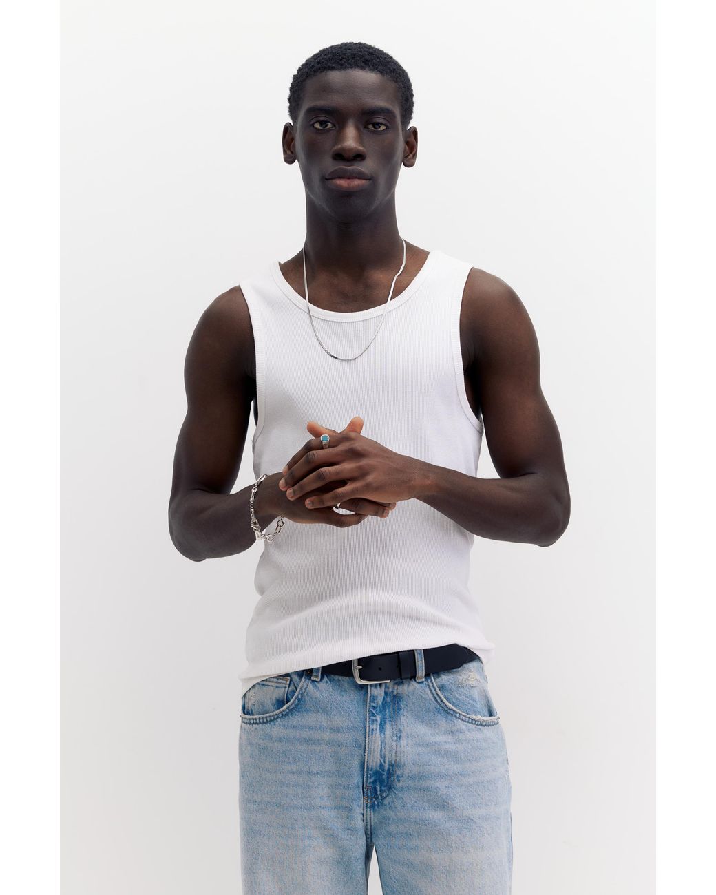 Débardeur Côtelé Pull&Bear pour homme en coloris White
