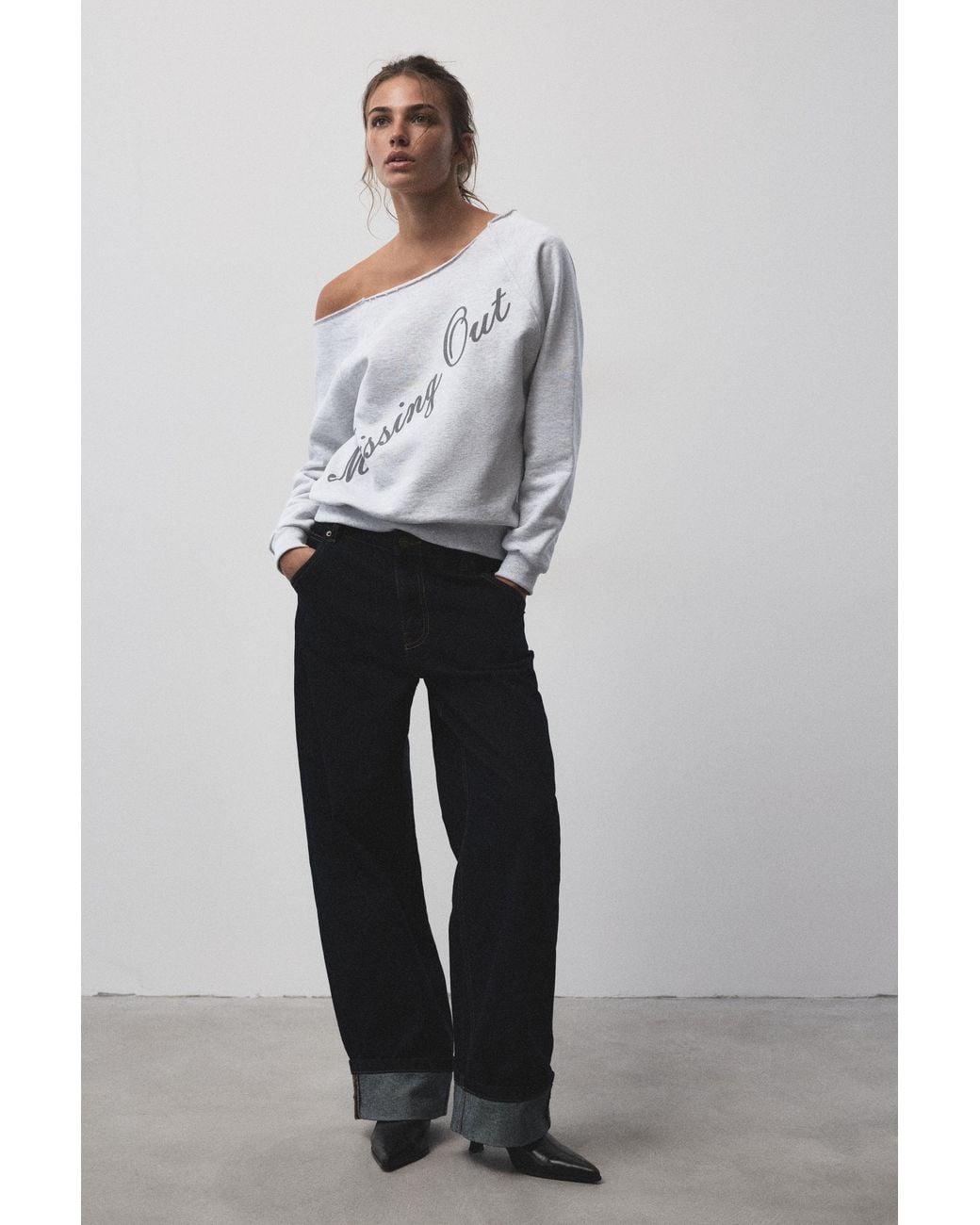 Sweat Asymétrique Imprimé Pull&Bear en coloris White