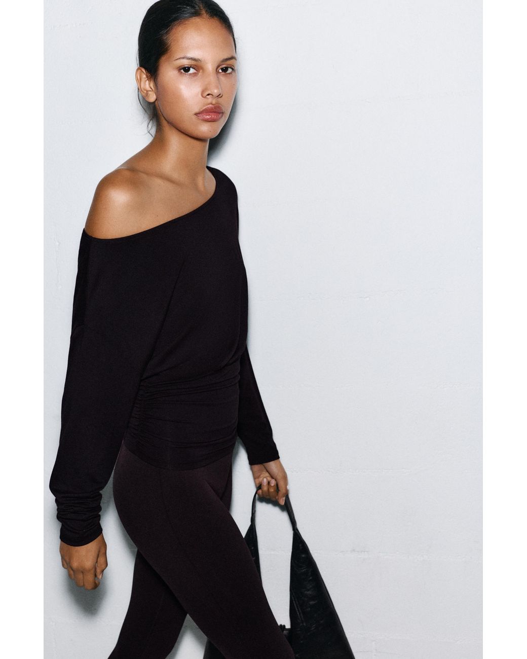 Pull&Bear Gray Asymmetric Waistband Top
