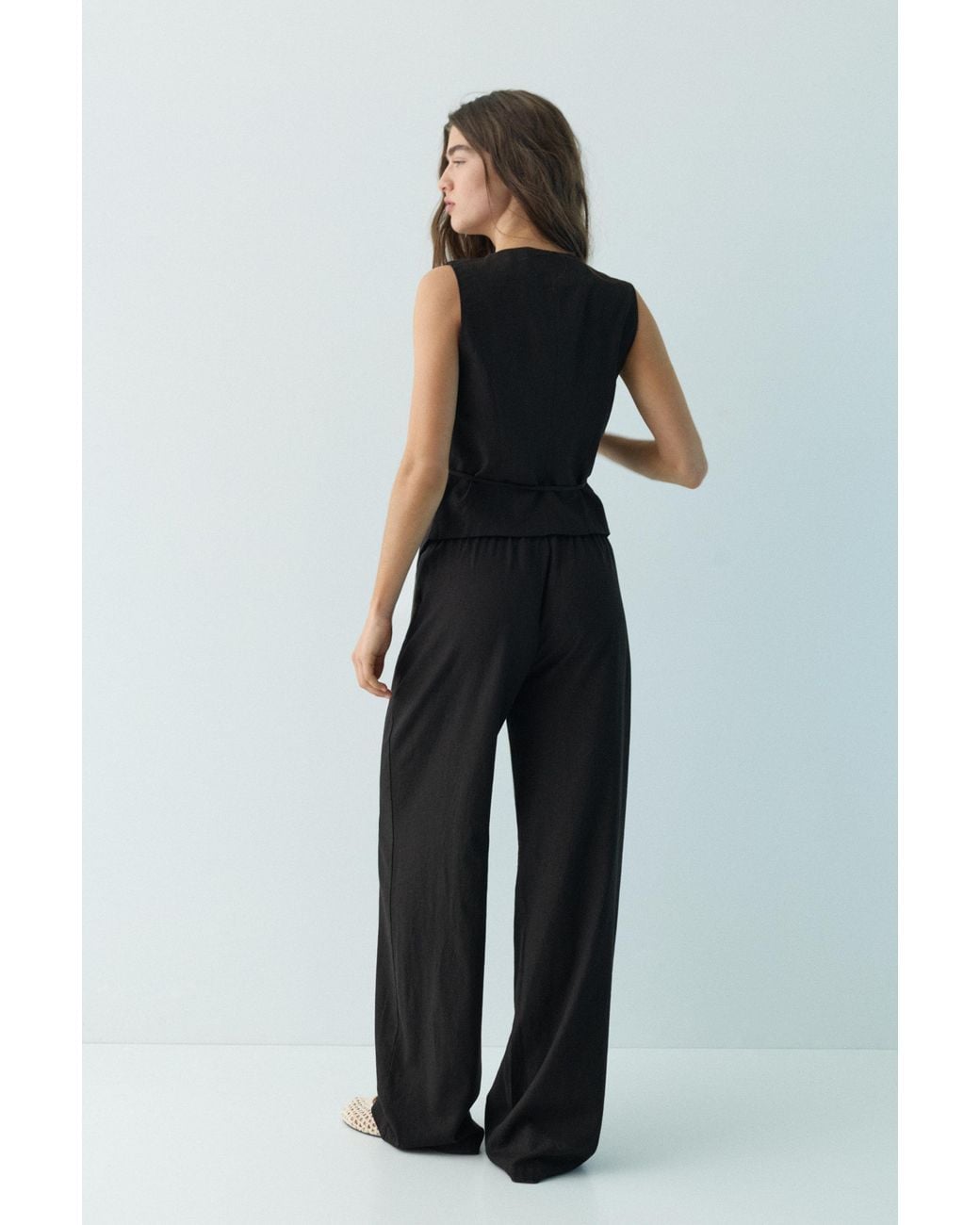 Pull&Bear Green Rustic Linen-Blend Waistcoat