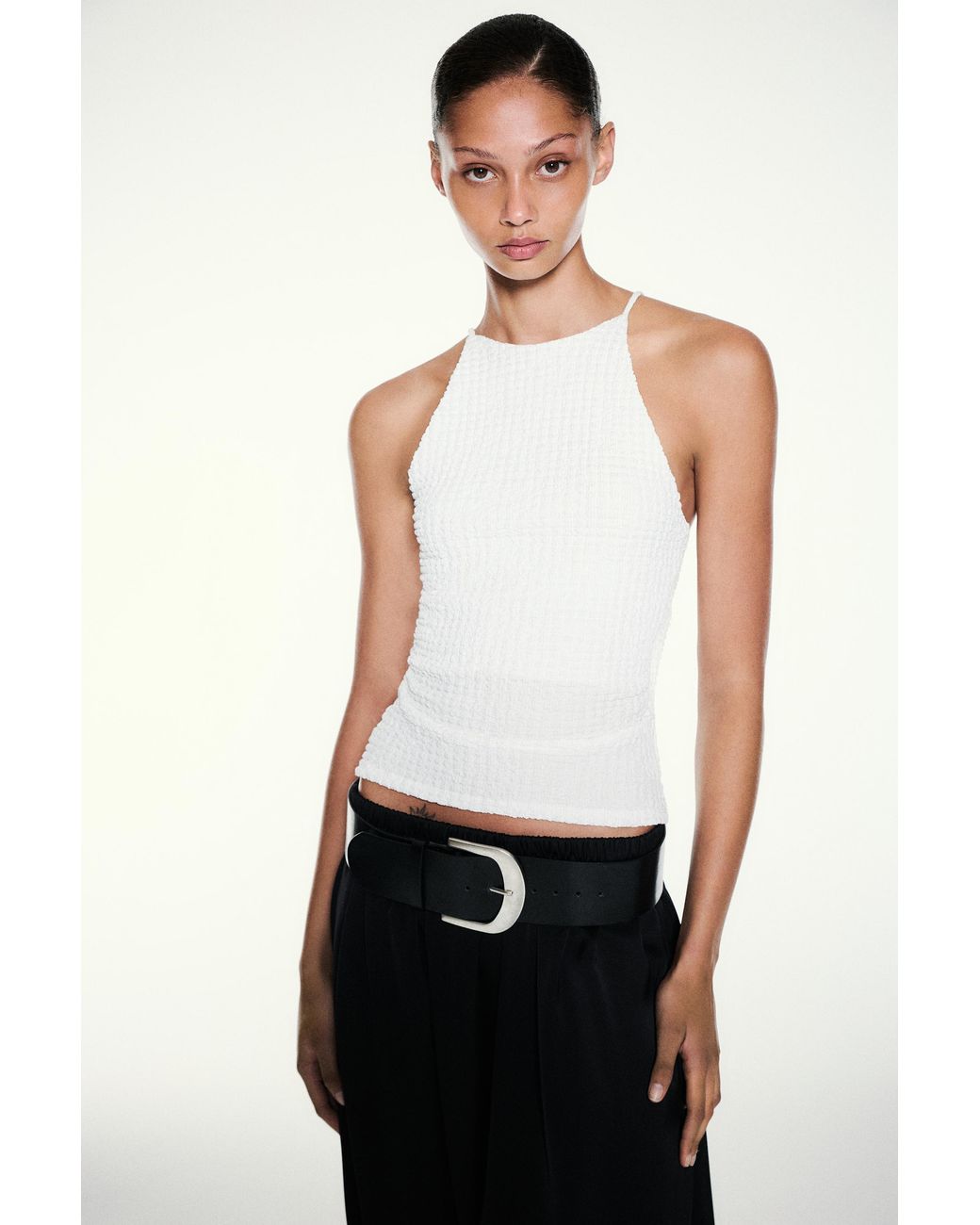 Pull&Bear Blue Textured Halter Top