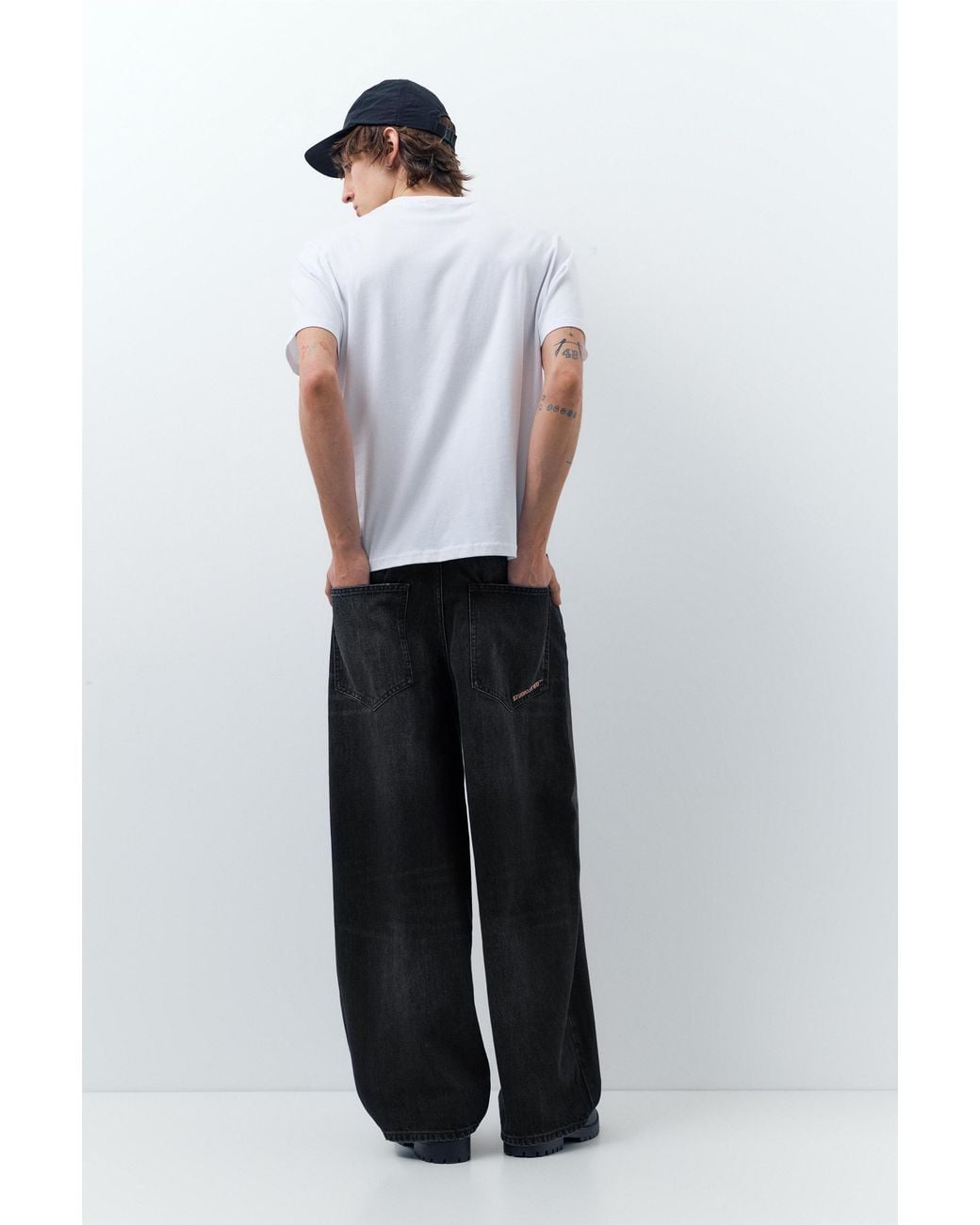 Pull&Bear Gray Embroidered Super Baggy Jeans for men