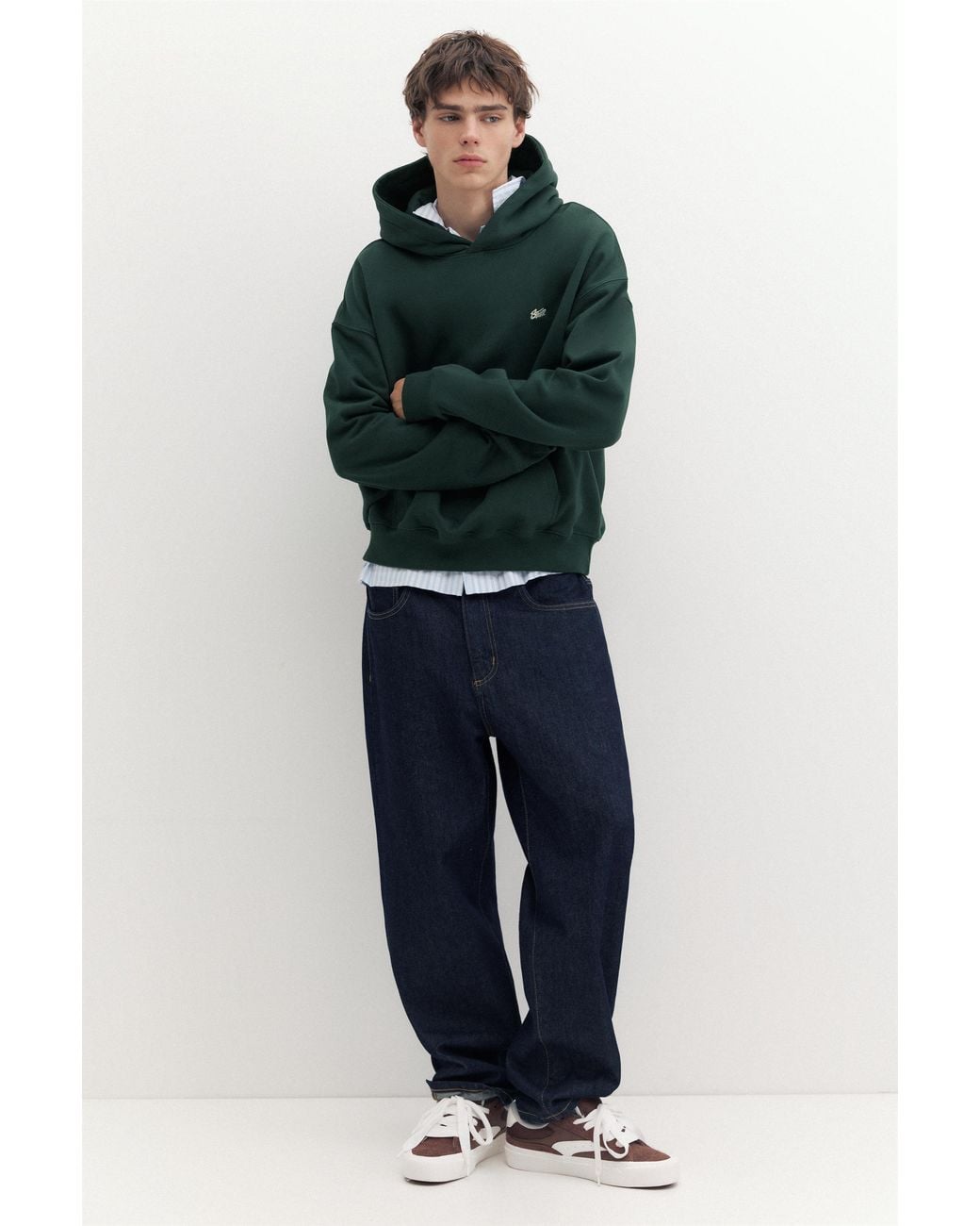 Pull&Bear Blue Stwd Logo Boxy Hoodie for men