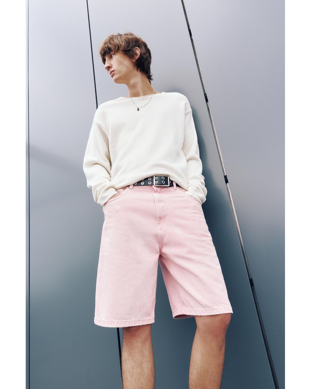 Pull&Bear Gray Baggy Denim Bermuda Shorts for men