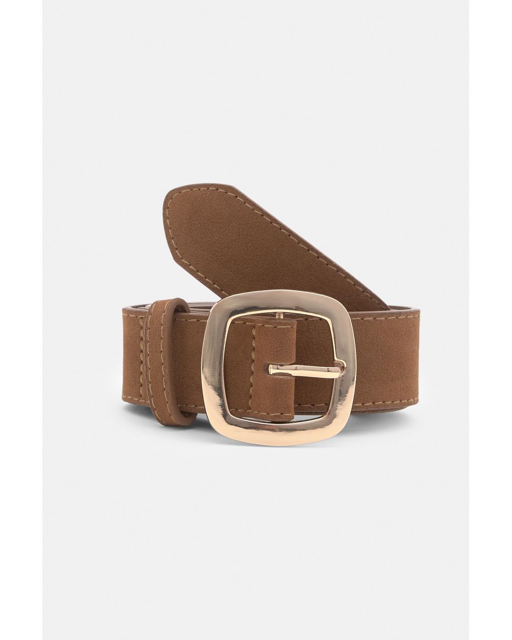 Pull&Bear Brown Faux Suede Belt With Rounded Buckle