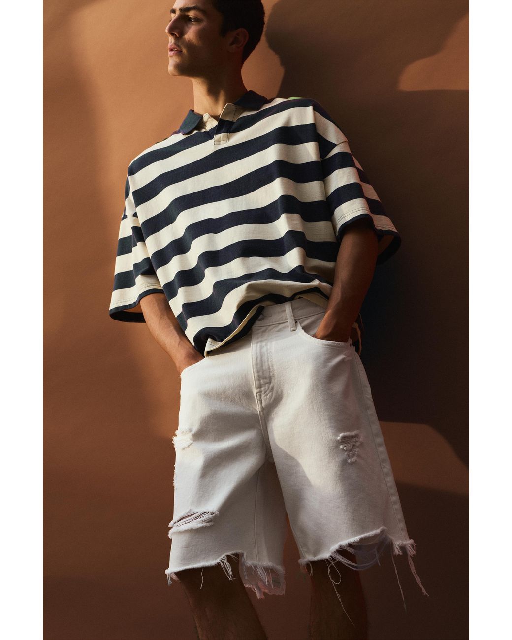 Pull&Bear Brown Straight-Leg Denim Bermuda Shorts for men
