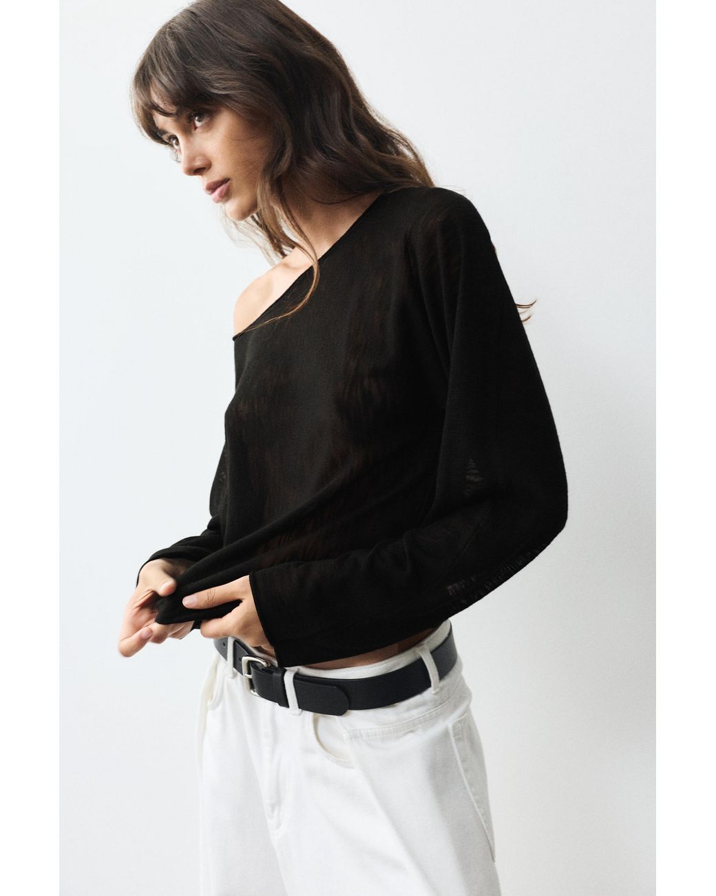 Pull&Bear Black Fine Knit Asymmetric T-Shirt