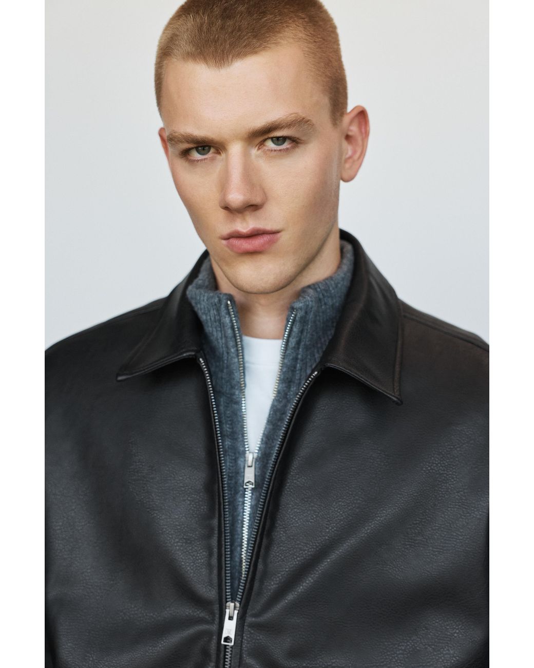 Pull&Bear Black Leather-Effect Jacket for men