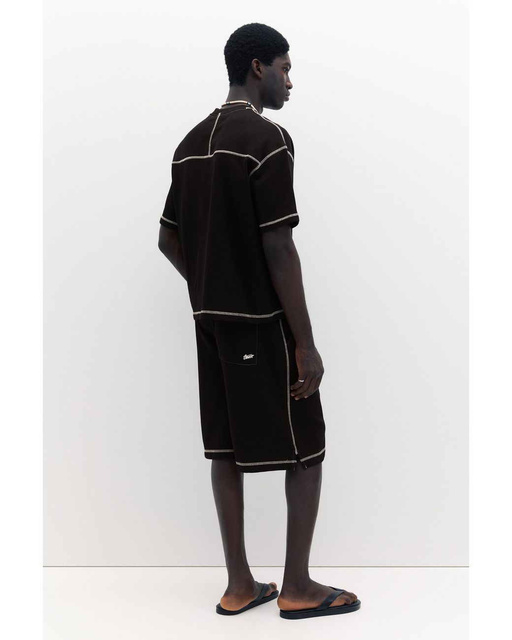 Pull&Bear Black Short Sleeve Stwd Seam Sweatshirt for men