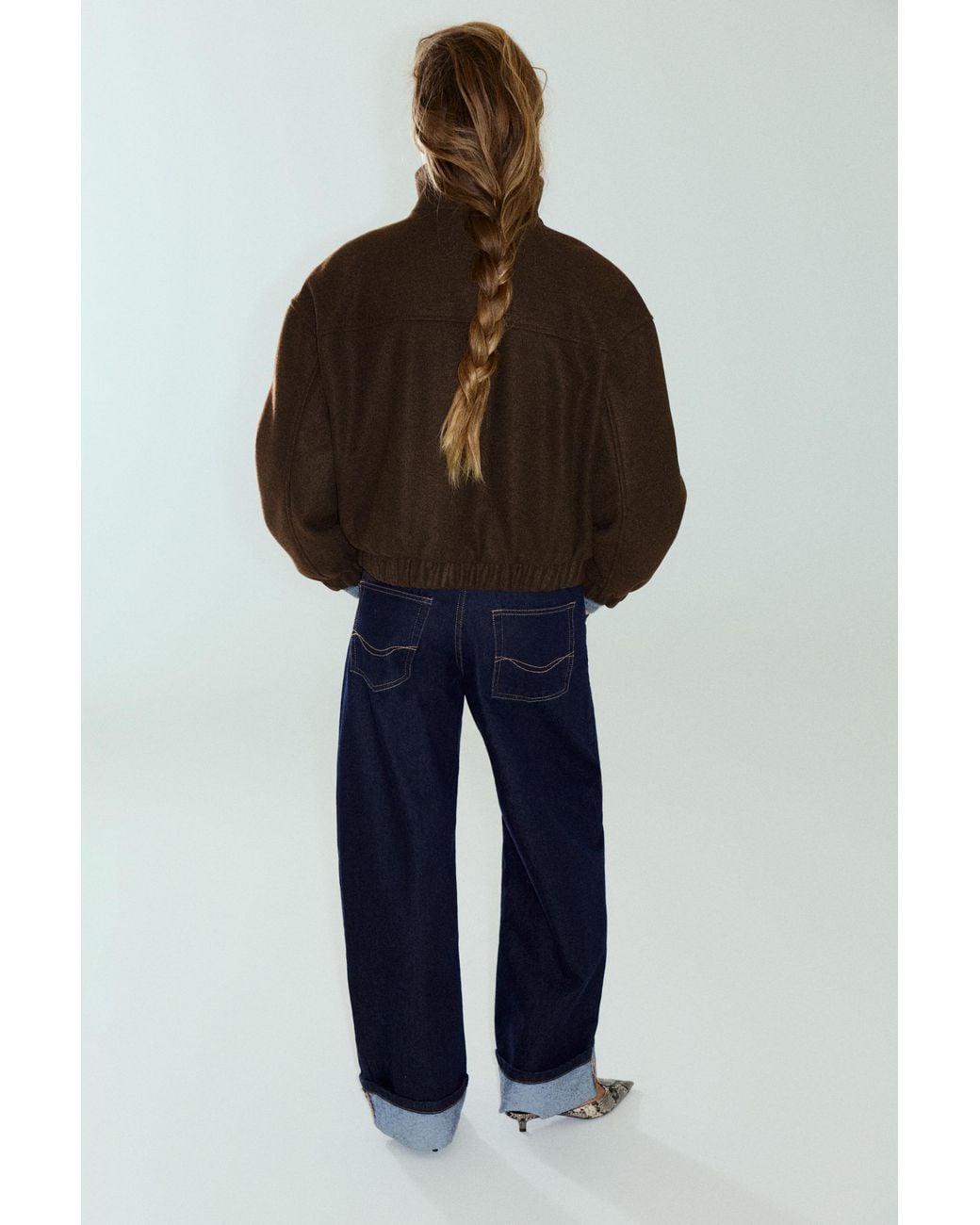 Pull&Bear Brown Cloth Bomber Jacket With A High Neck