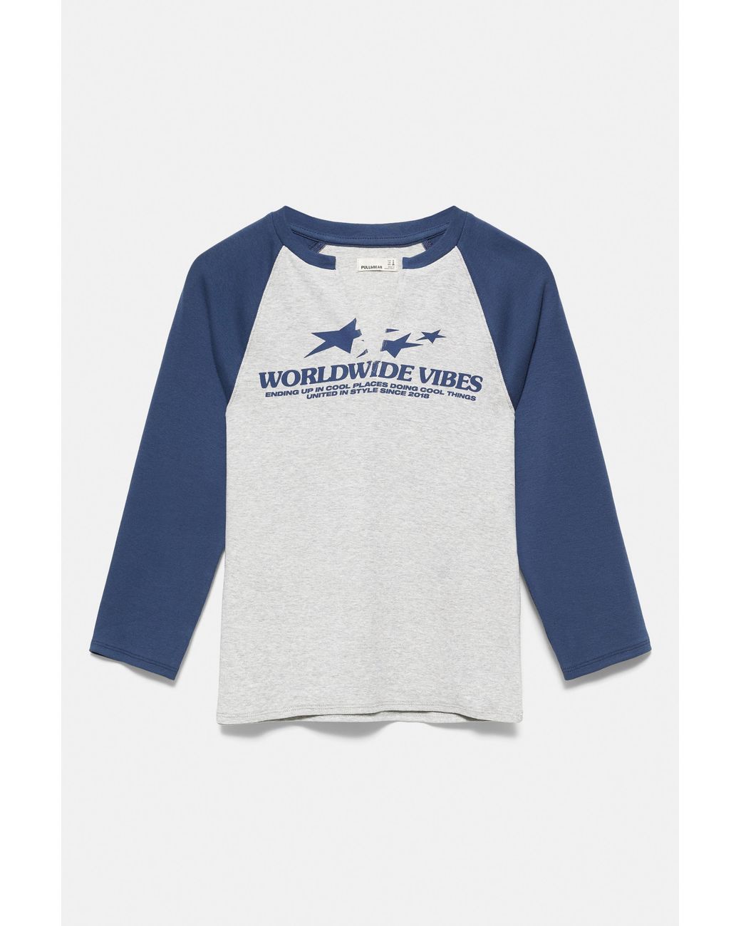Pull&Bear Blue Graphic Raglan Sleeve T-Shirt