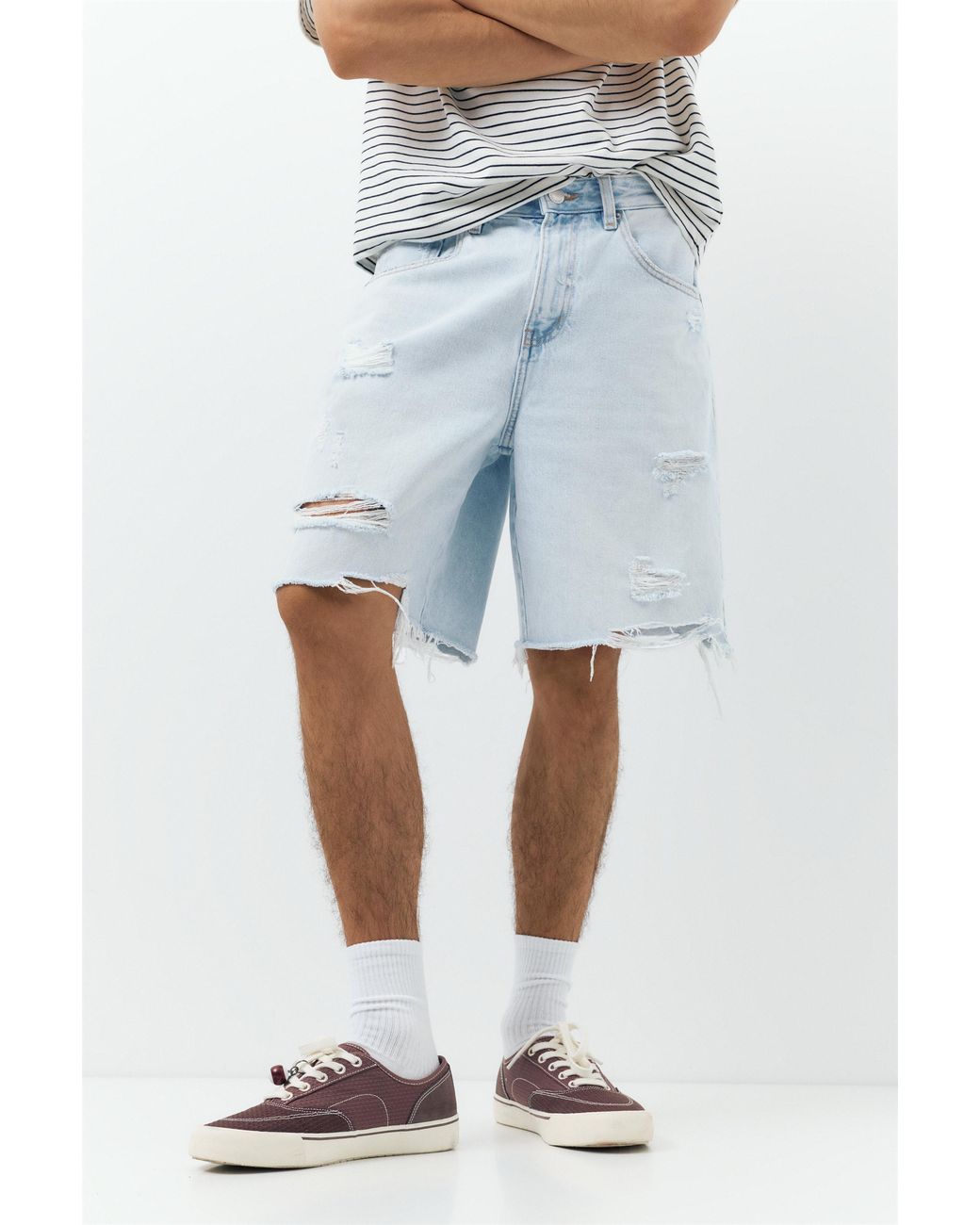 Pull&Bear Blue Straight-Leg Denim Bermuda Shorts for men