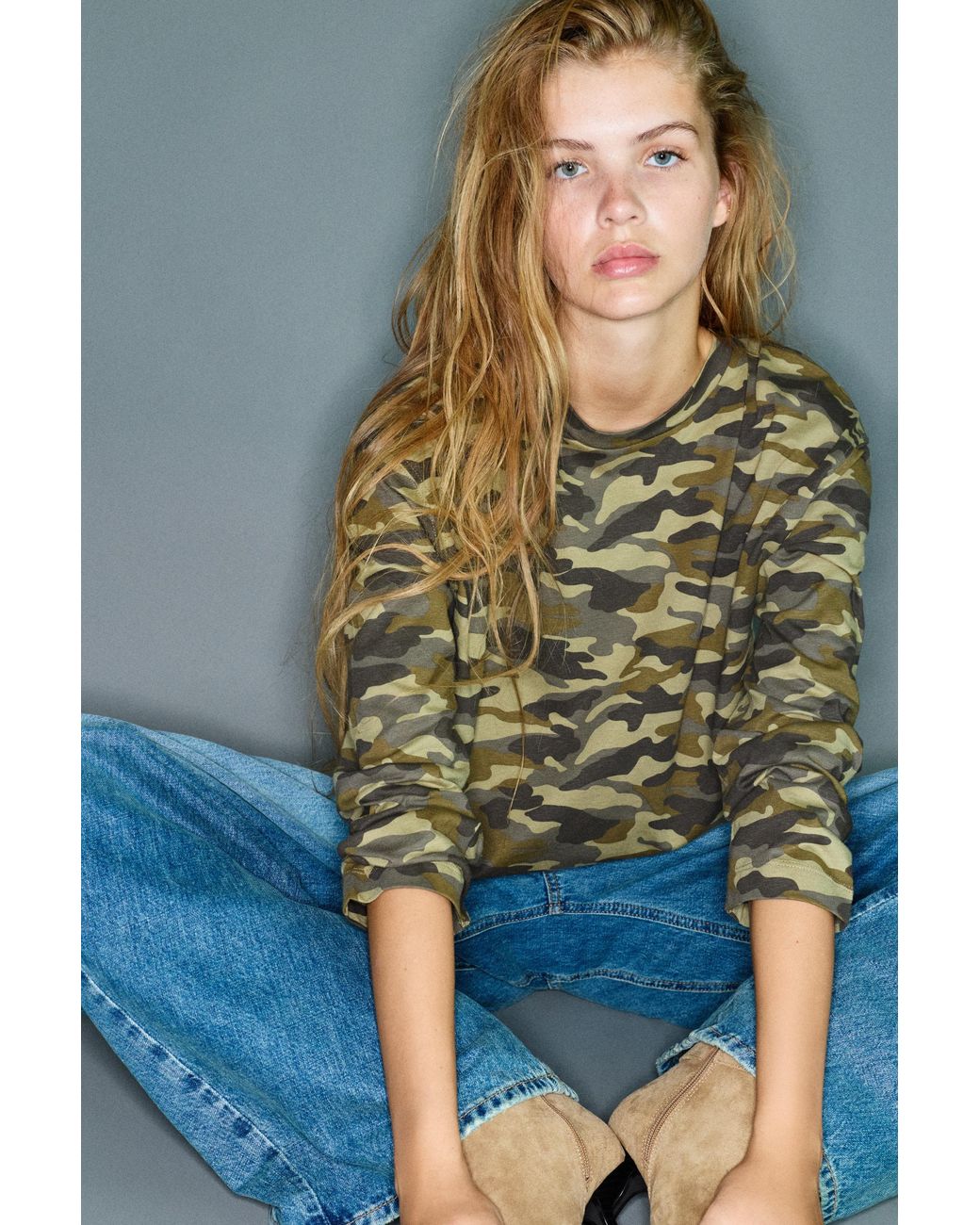 Pull&Bear Blue Long Sleeve Printed T-Shirt