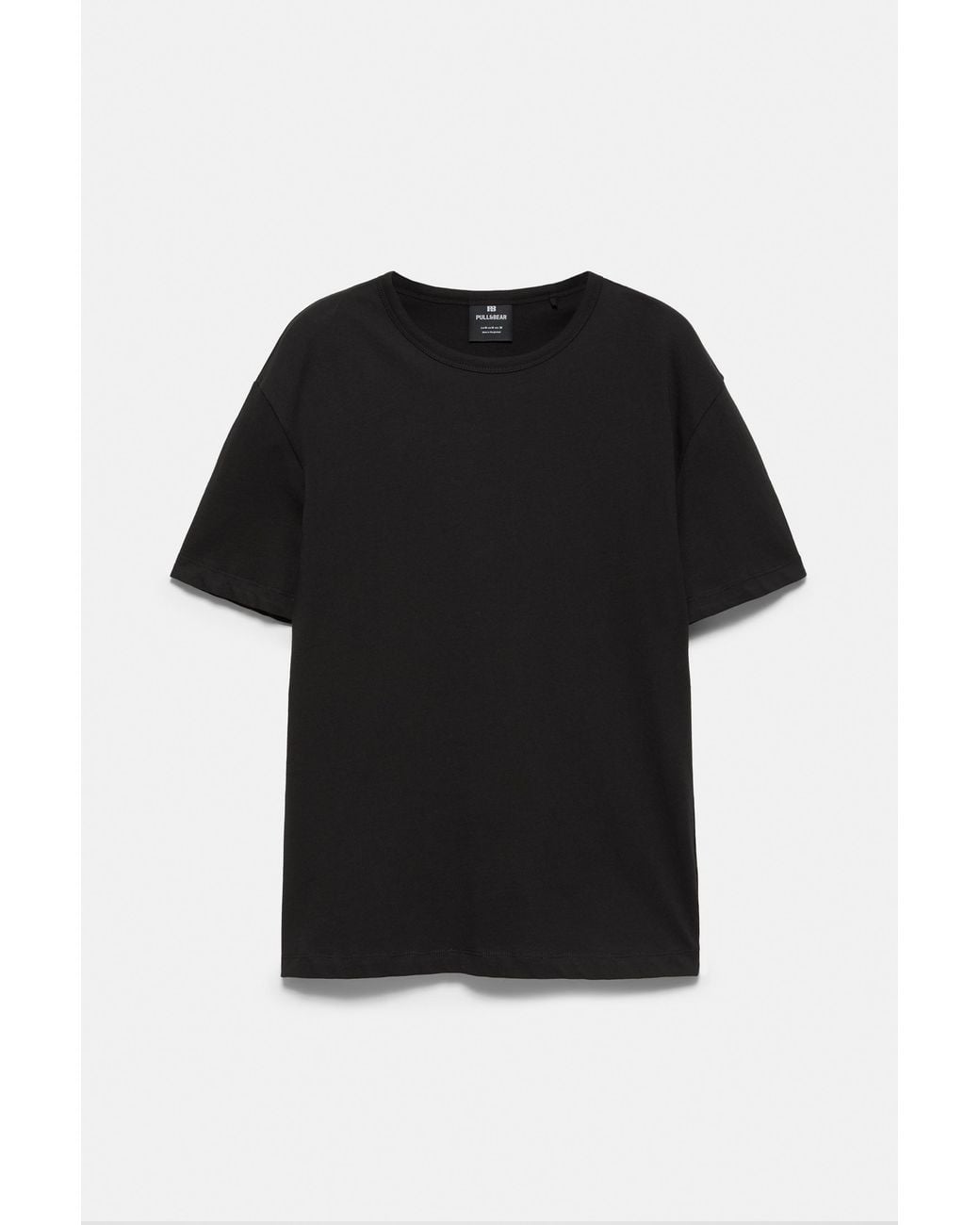 Pull&Bear Black Slim Fit Basic T-Shirt for men