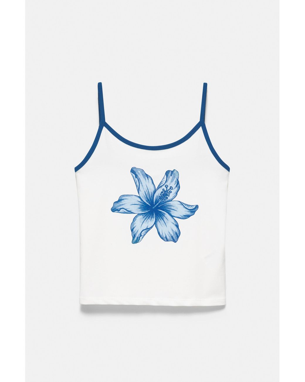 Pull&Bear Blue Hibiscus Flower Strappy Top