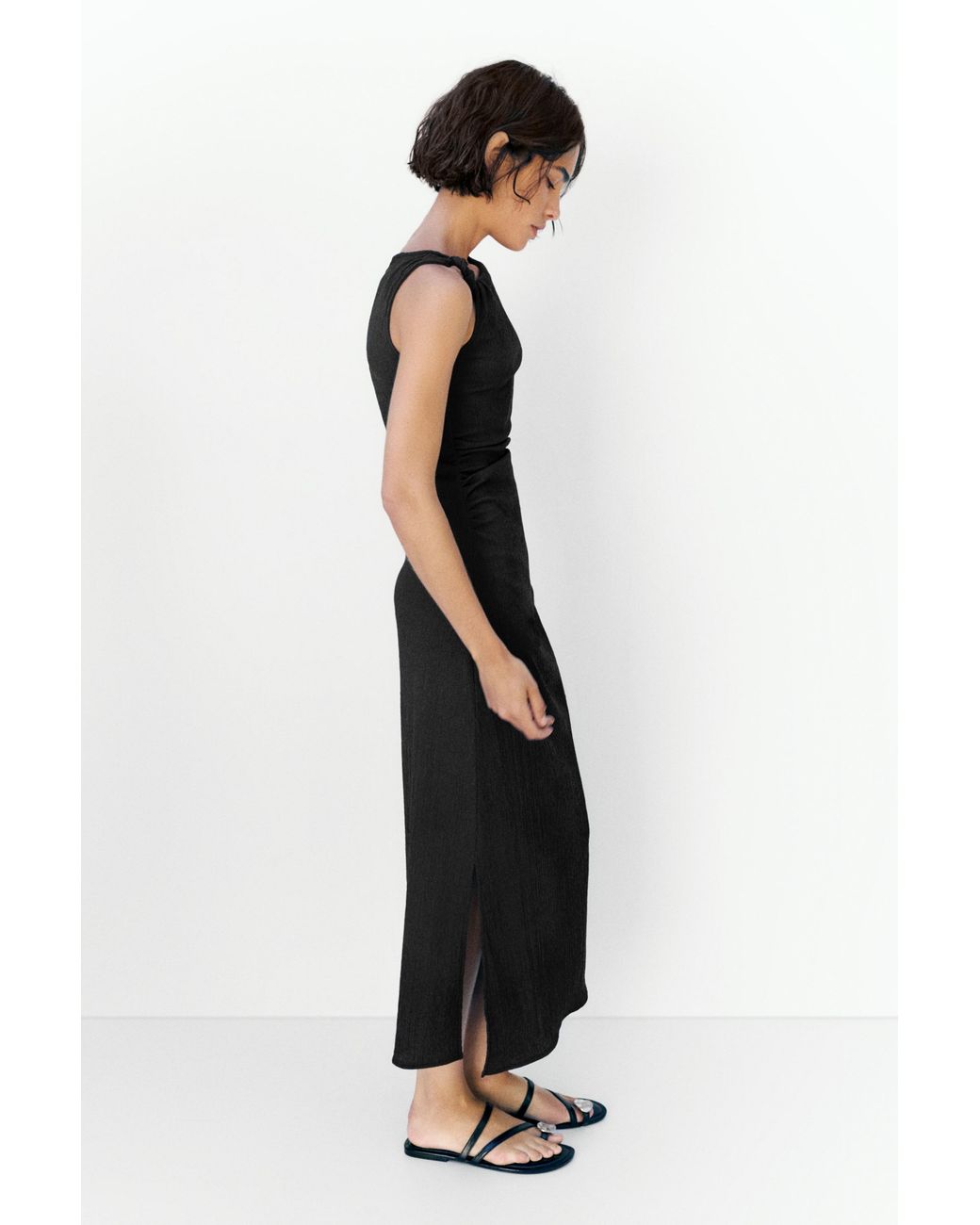 Pull&Bear Black Gathered Knot Midi Dress