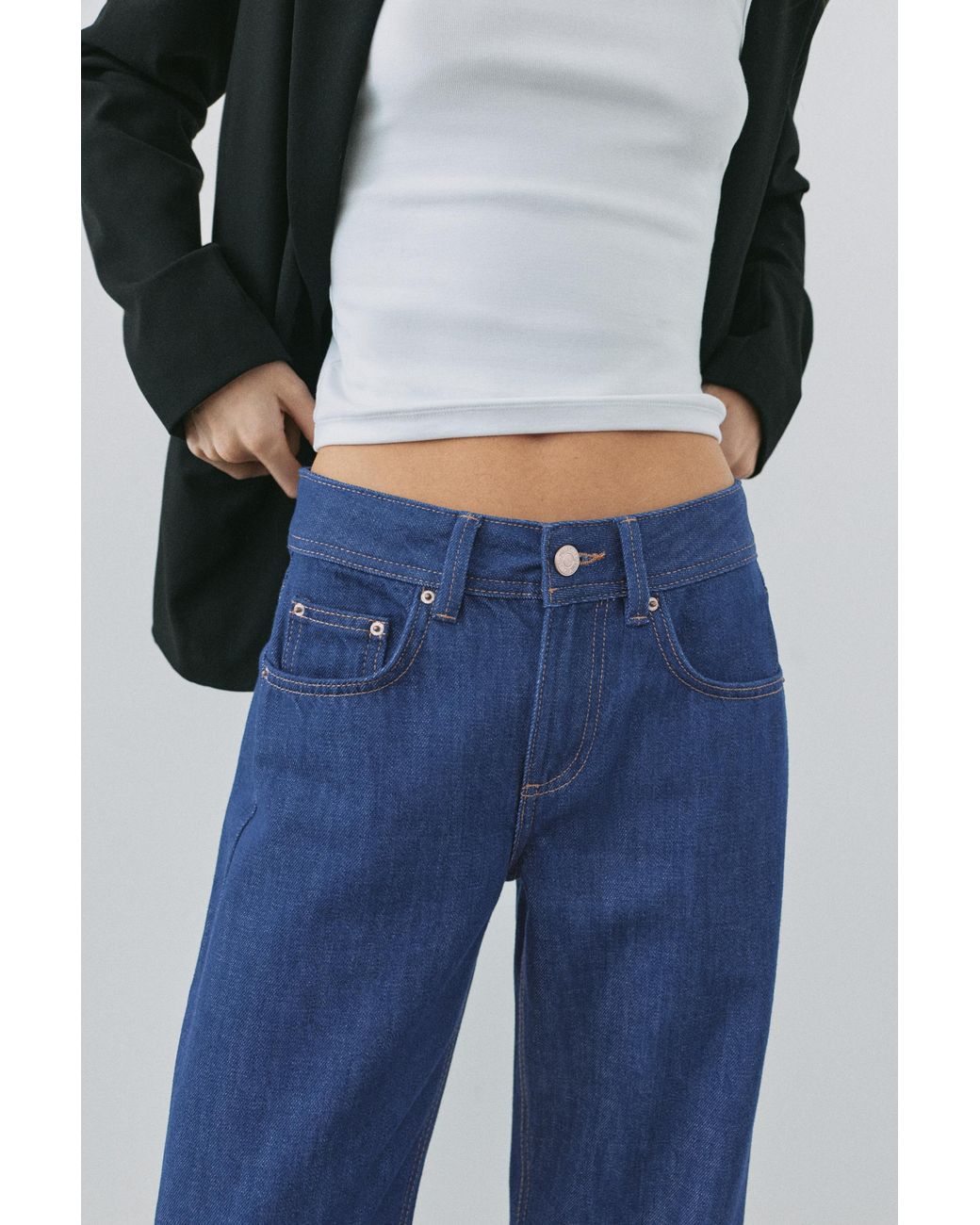 Pull&Bear Blue Low-Rise Straight-Leg Jeans