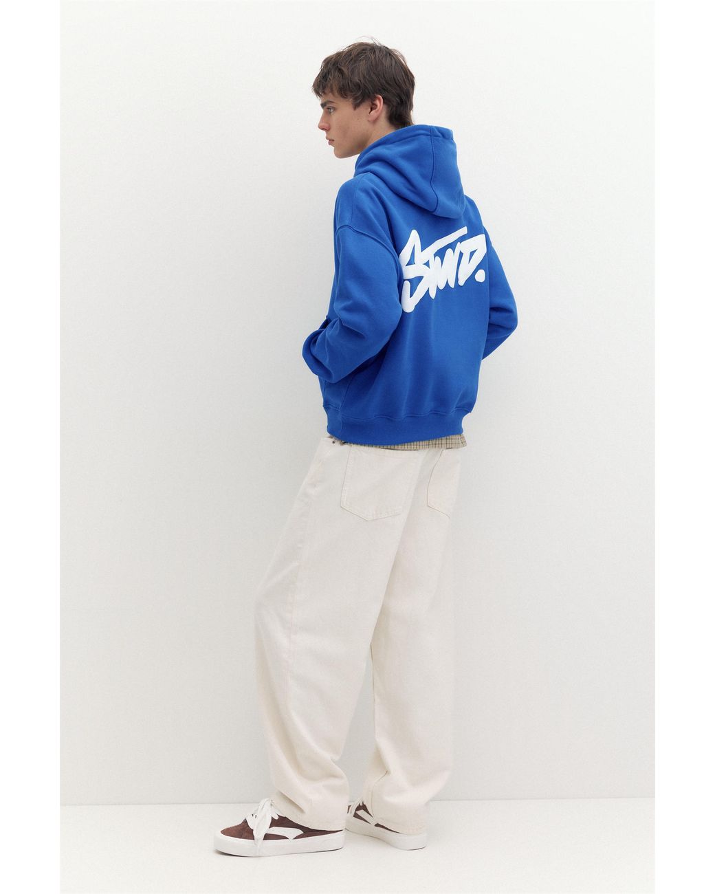Pull&Bear Blue Stwd Logo Boxy Hoodie for men