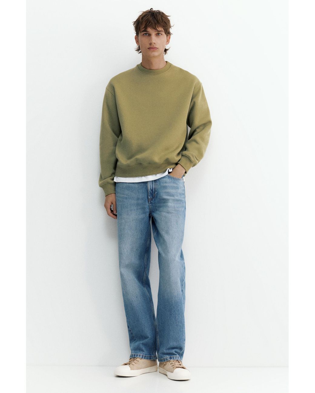 Pull&Bear Green Relaxed Fit Round Neck Sweatshirt for men