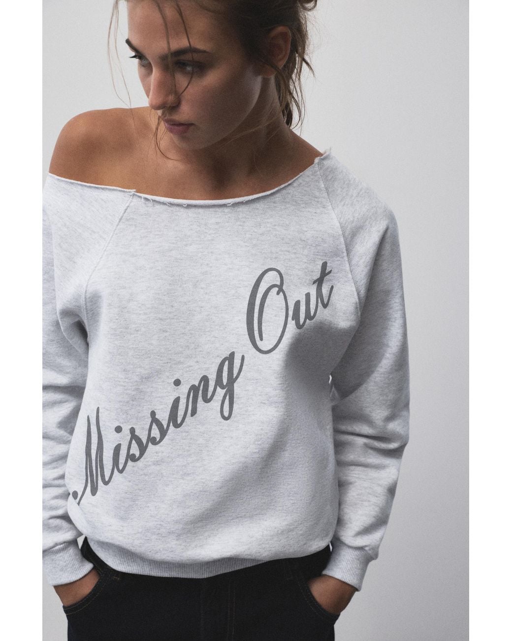 Sweat Asymétrique Imprimé Pull&Bear en coloris White