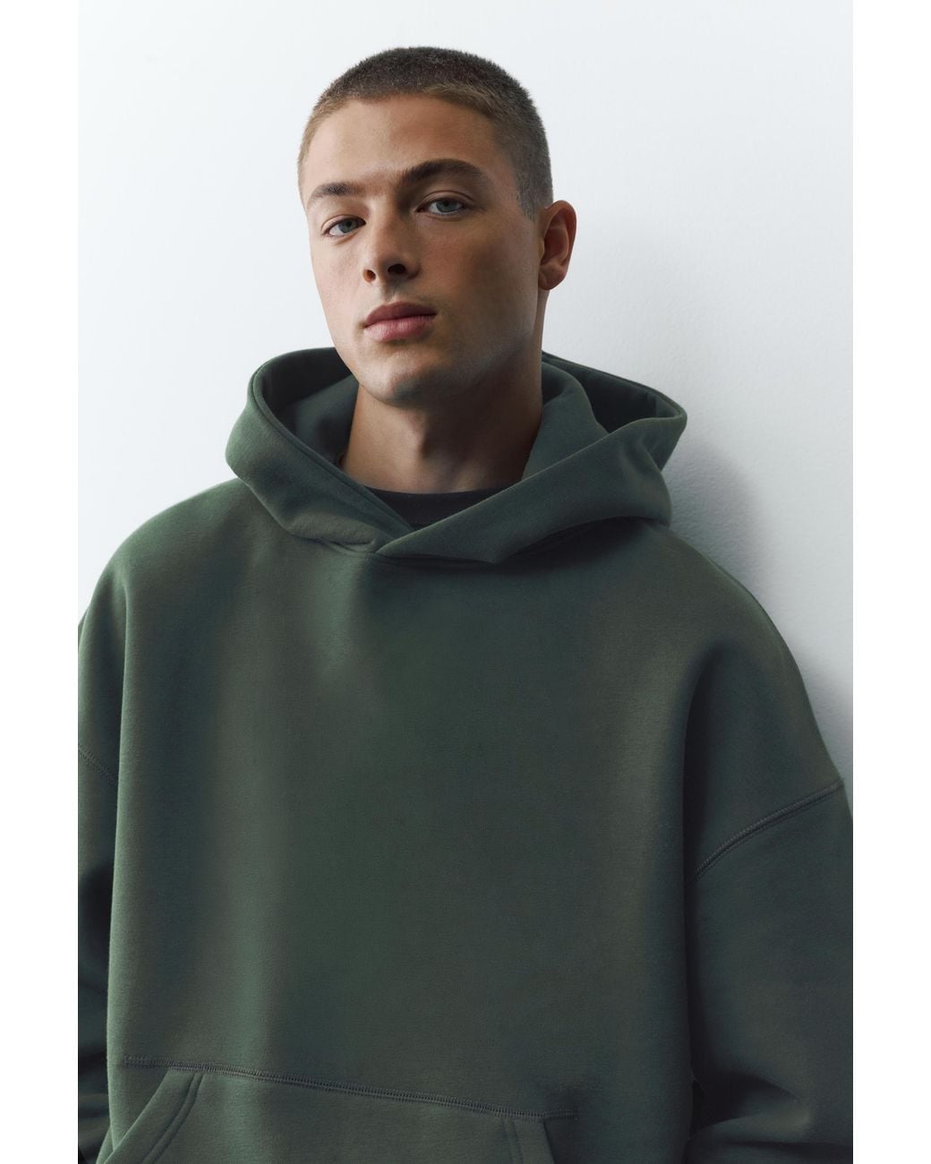 Pull&Bear Green Boxy Fit Hoodie for men