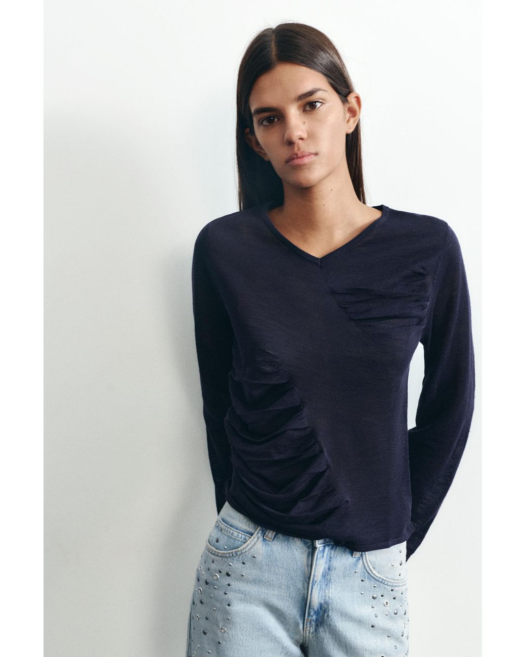 Pull&Bear Black Fine Gathered Jumper