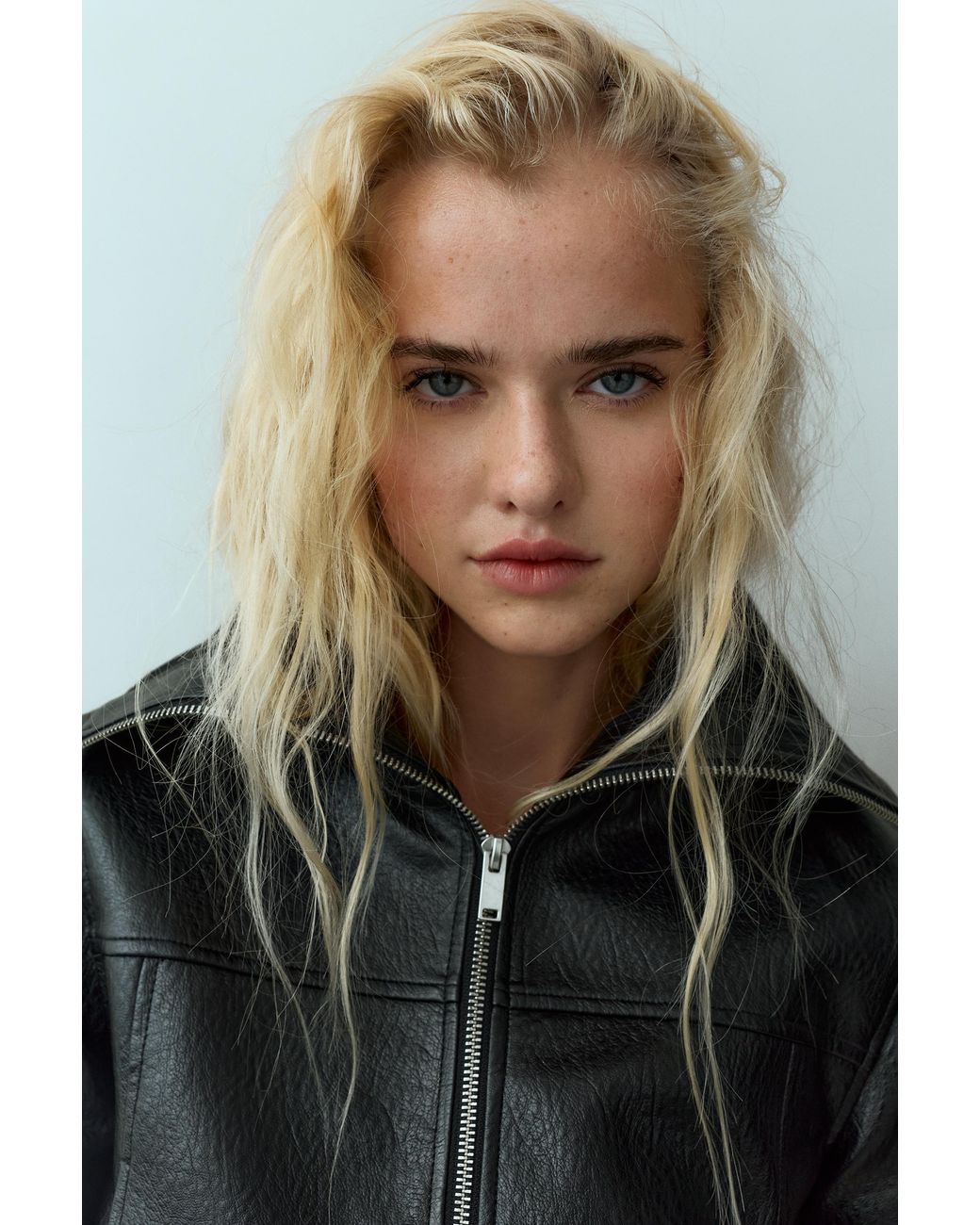 Pull&Bear Blue Leather-Effect Ribbed Jacket