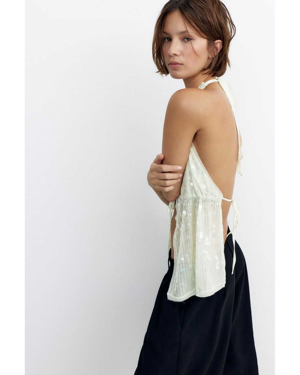 Pull&Bear Black Sequin Halter Top